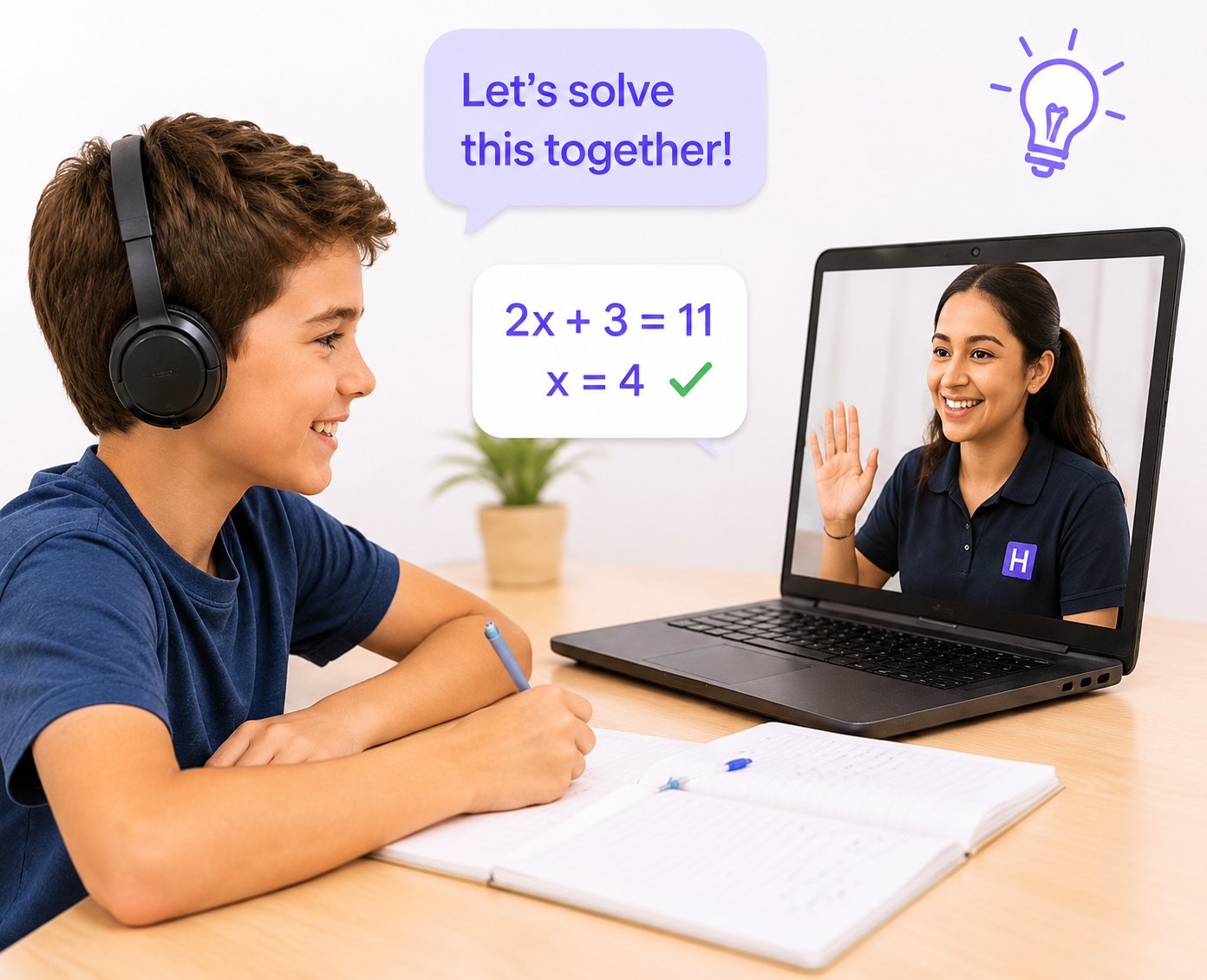 A student in a live one-to-one online lesson with a Higgs mentor